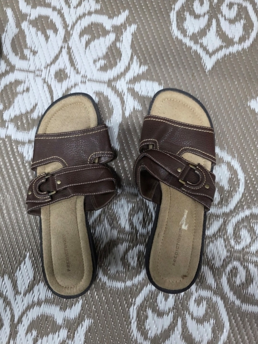 Predictions Brown Double-Buckle Slide Sandals